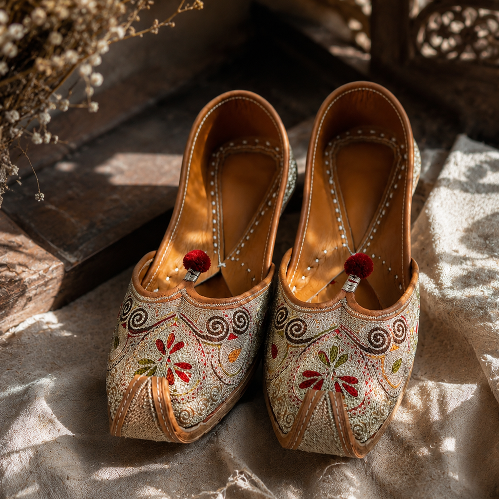 Ivory Embroidered Punjabi Jutti