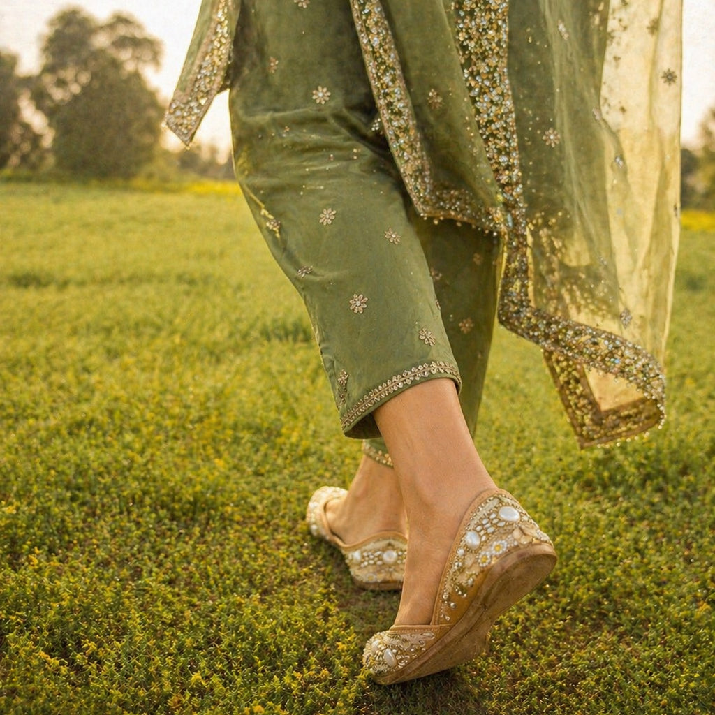 Noor Pearl Gold Punjabi Jutti