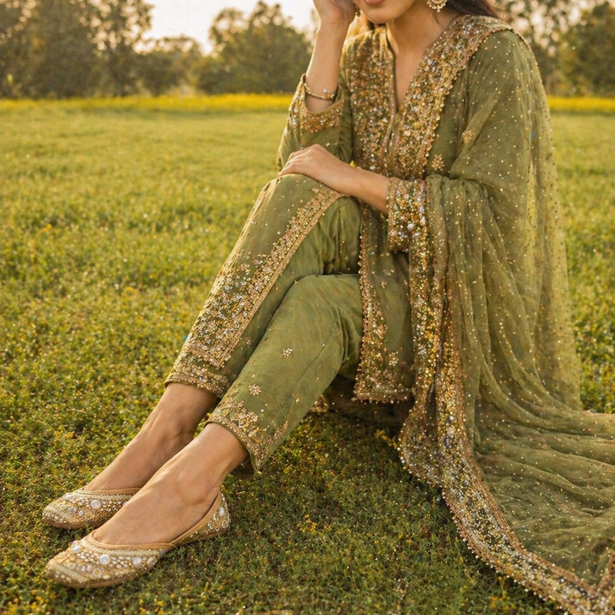 Noor Pearl Gold Punjabi Jutti