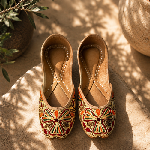 Mehfil Gold Floral Punjabi Jutti