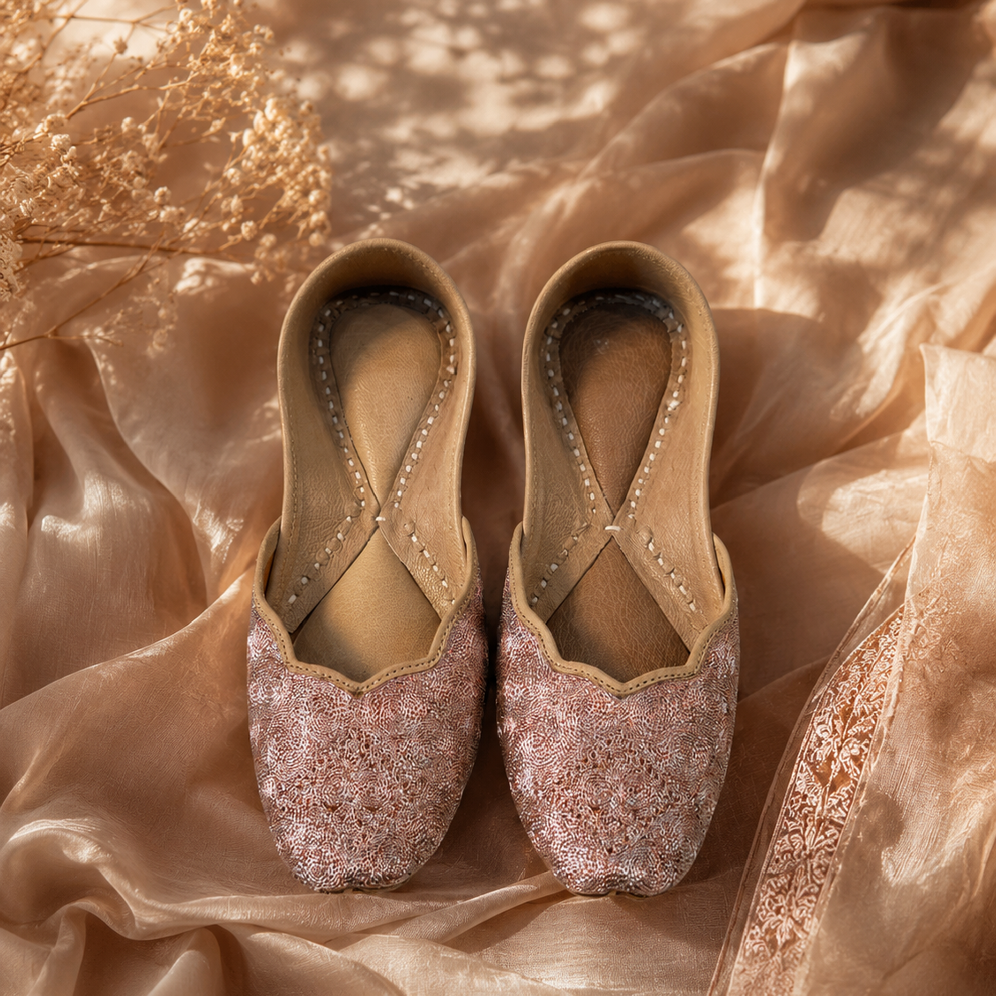 Gulab Blush Textured Punjabi Jutti