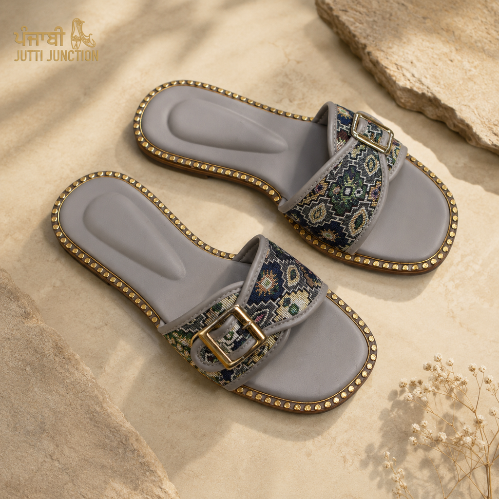 Royal Mosaic Comfort Slides – Grey