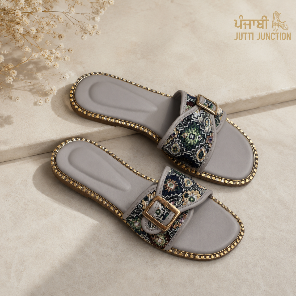 Royal Mosaic Comfort Slides – Grey