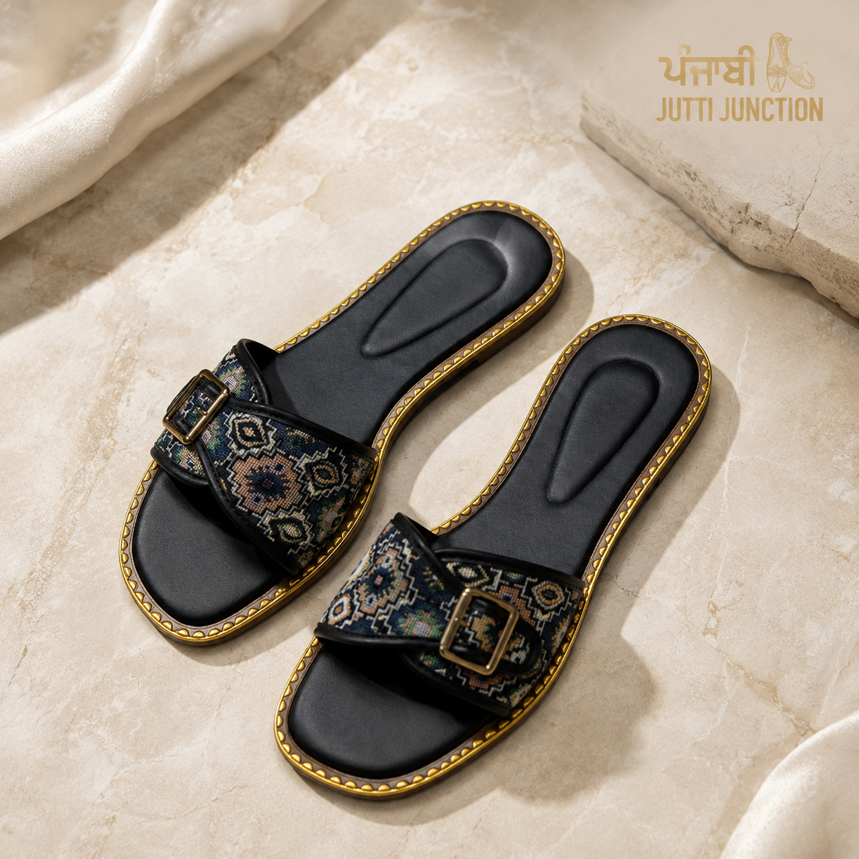 Royal Mosaic Comfort Slides – Black