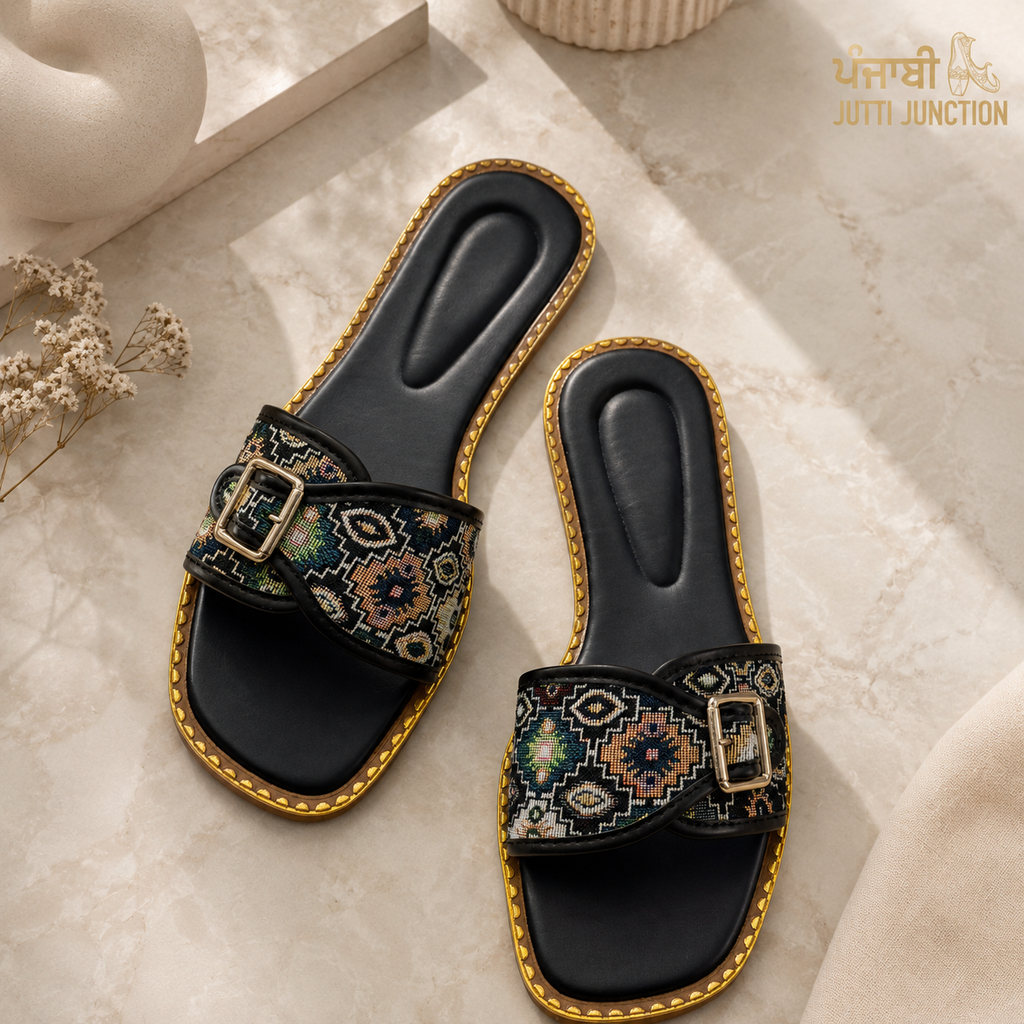 Royal Mosaic Comfort Slides – Black