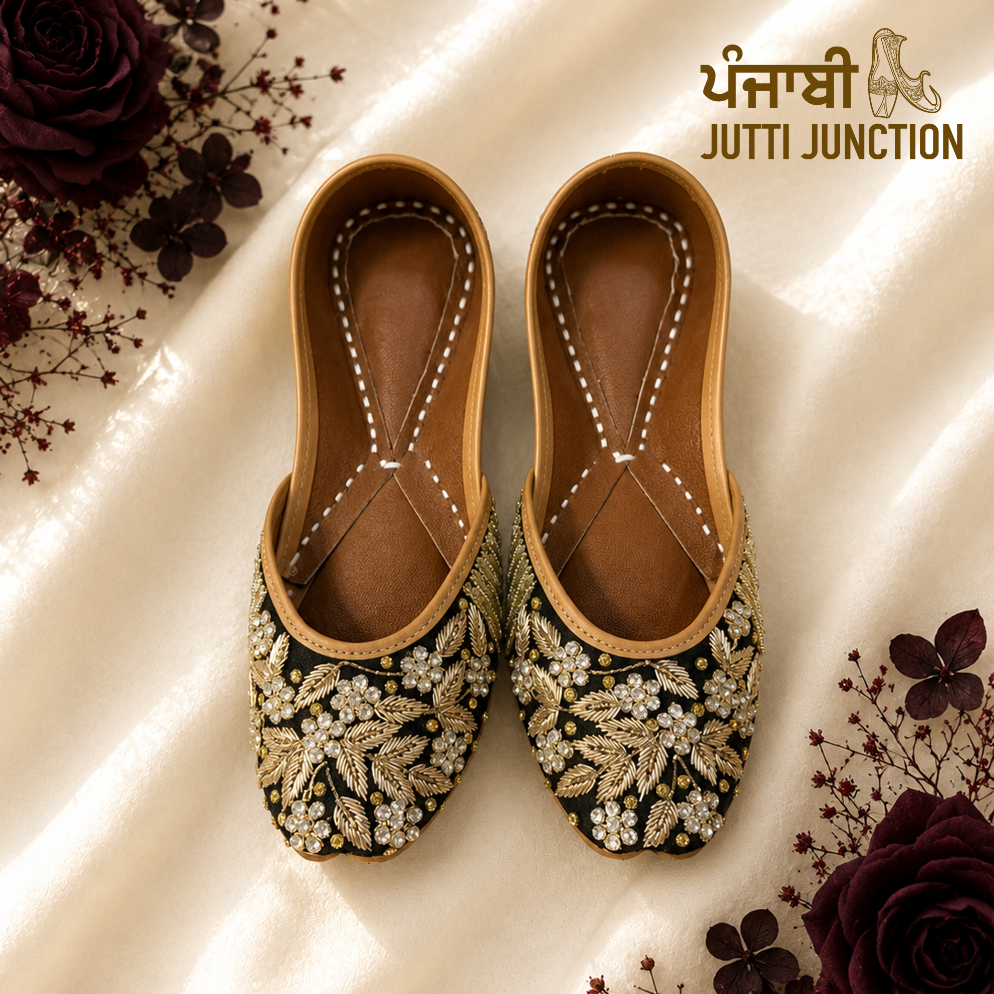 Rani Black Floral Embroidered Jutti